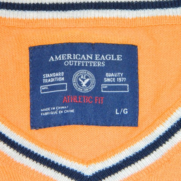American Eagle Outfitter Men’s Orange Light Knit V-Neck Sweater Size Large - Picture 9 of 10